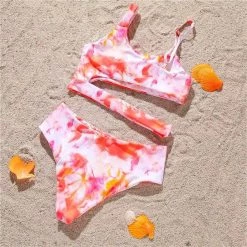 RAVELAND WOMEN PINK TIE DYE SWIMSUIT 2PC SET