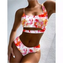 RAVELAND WOMEN PINK TIE DYE SWIMSUIT 2PC SET