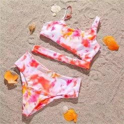 RAVELAND WOMEN PINK TIE DYE SWIMSUIT 2PC SET