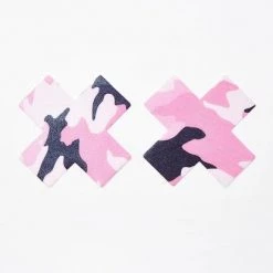 PASTEASE ACCESSORIES Plus X: Pink Camo Cross Nipple Pasties