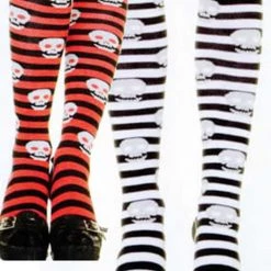 LEG AVENUE LEG WRAPS & HOSIERY Striped Acrylic Knee Highs With Skull