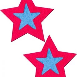 PASTEASE ACCESSORIES Hot Pink Stars With Turquoise Centers Nipple Pasties