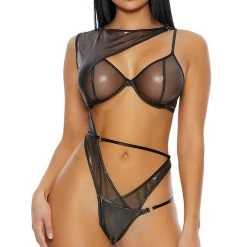 FORPLAY Lets Be Sheer Metallic Mesh Teddy LINGERIE