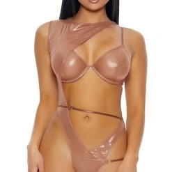 FORPLAY LINGERIE Lets Be Sheer Metallic Mesh Teddy