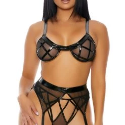 FORPLAY 771201 BLACK Lattice Adore You Lingerie Set