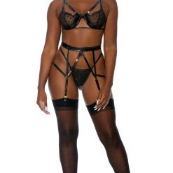 FORPLAY Take To Heart Lingerie Set BLACK