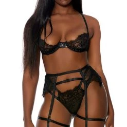 FORPLAY Blooming Season Lingerie Set Black