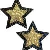 PASTEASE Black Glitter Star With Petite Gold Glitter Center Nipple Pasties ACCESSORIES