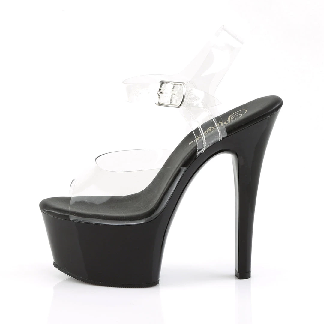 PLEASER ASPIRE STRAPPED HEELS/ BLACK & CLEAR SHOES 6 PLEASER ASPIRE STRAPPED HEELS/ BLACK & CLEAR SHOES