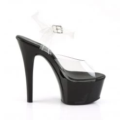 PLEASER ASPIRE STRAPPED HEELS/ BLACK & CLEAR SHOES