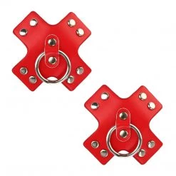 Neva Nude Pierced 'N Punked Red Leather Reusable Silicone Nipple Cover Pasties