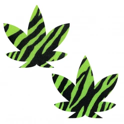 Neva Nude Rad Zeebs Mesh Neon Green Blacklight Dope AF Weed Leaf Nipple Cover Pasties
