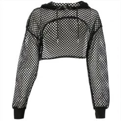 RAVELAND FISHNET CROP SHRUG HOODIE WOMEN