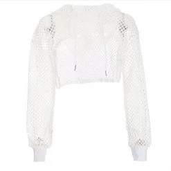 RAVELAND FISHNET CROP SHRUG HOODIE WOMEN