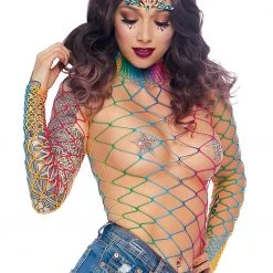 DISCONTINUED WOMEN High Neck Fishnet Bodysuit