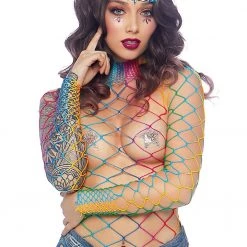 DISCONTINUED WOMEN High Neck Fishnet Bodysuit