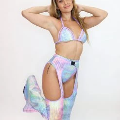 RAVELAND LIQUID MIRROR BUCKLED BELL CHAPS- PURPLE TIE DYE