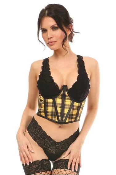 DAISY CORSET Lavish Yellow Plaid Satin Open Cup Waist Cincher WOMEN 4 DAISY CORSET Lavish Yellow Plaid Satin Open Cup Waist Cincher WOMEN