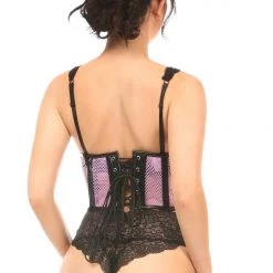 DAISY CORSET WOMEN Lavish Lt Purple Fishnet Underwire Open Cup Waist Cincher