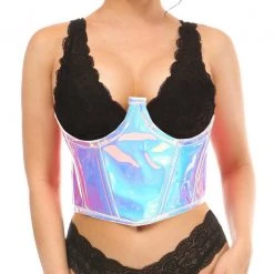 DAISY CORSET Lavish Blue/Purple Holo Open Cup Underwire Waist Cincher WOMEN