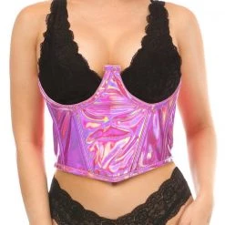 DAISY CORSET Lavish Fuchsia Holo Open Cup Underwire Waist Cincher