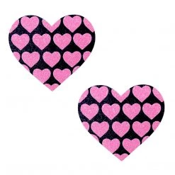 NevaNude Pink Heart NEON Valentines Black Glitter I Heart U Nipple Cover Pasties HEADBANGER COLLECTION