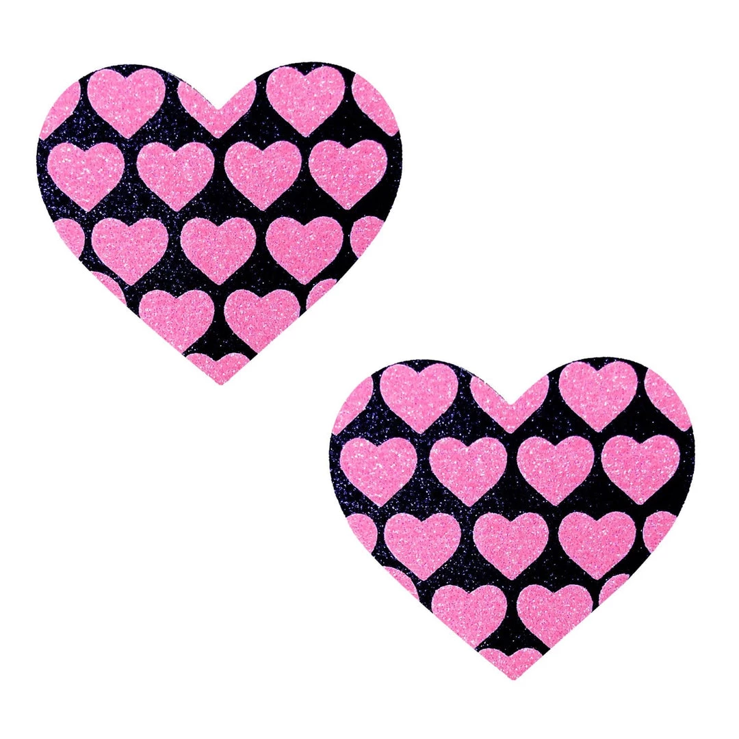 NevaNude Pink Heart NEON Valentines Black Glitter I Heart U Nipple Cover Pasties HEADBANGER COLLECTION 3 NevaNude Pink Heart NEON Valentines Black Glitter I Heart U Nipple Cover Pasties HEADBANGER COLLECTION