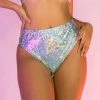 RAVELAND WOMEN RETRO GLITTER-MINT HIGH WAISTED BRAZILIAN BOTTOMS