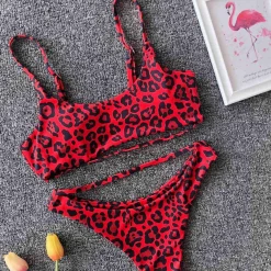RAVELAND RED LEOPARD SWIMSUIT 2PC SET WOMEN