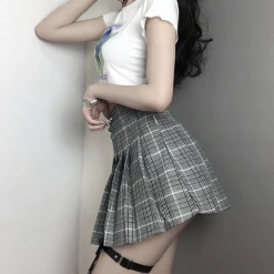 RAVELAND GRAY PLAID SKIRT WOMEN