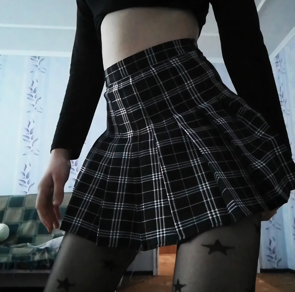 RAVELAND WOMEN BLACK PLAID SKIRT 5 RAVELAND WOMEN BLACK PLAID SKIRT