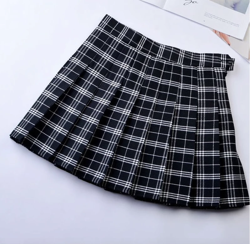 RAVELAND WOMEN BLACK PLAID SKIRT 4 RAVELAND WOMEN BLACK PLAID SKIRT
