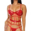 FORPLAY Double Strapped Bustier Set Red LINGERIE
