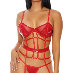 FORPLAY Double Strapped Bustier Set Red LINGERIE