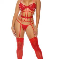 FORPLAY Double Strapped Bustier Set Red LINGERIE