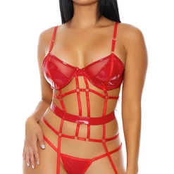 FORPLAY Double Strapped Bustier Set Red LINGERIE