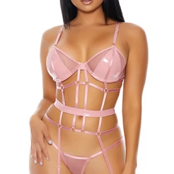 FORPLAY LINGERIE Double Strapped Bustier Set Pink