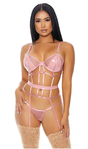 FORPLAY LINGERIE Double Strapped Bustier Set Pink 3 FORPLAY LINGERIE Double Strapped Bustier Set Pink