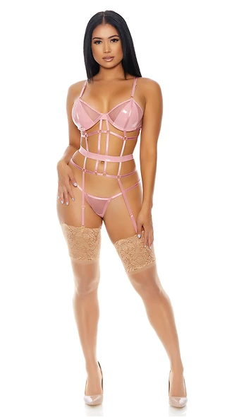 FORPLAY LINGERIE Double Strapped Bustier Set Pink 5 FORPLAY LINGERIE Double Strapped Bustier Set Pink