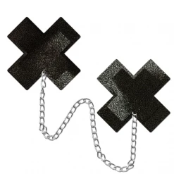 PASTEASE Chains: Liquid Black Plus X Cross With Chunky Silver Chain Nipple Pasties