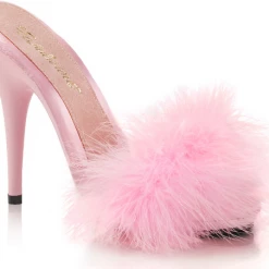 PLEASER SHOES FABULICIOUS FUR HEELS BABY PINK