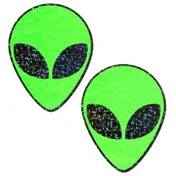 PASTEASE Alien: Neon/Glow In The Dark Green & Black Glitter Eyes Nipple Pasties ALIENS COLLECTION