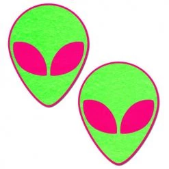 PASTEASE ALIENS COLLECTION Alien: Neon/Glowing Green Alien On Neon Pink Nipple Pasties