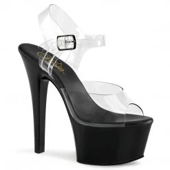 PLEASER ASPIRE STRAPPED HEELS/ BLACK & CLEAR SHOES