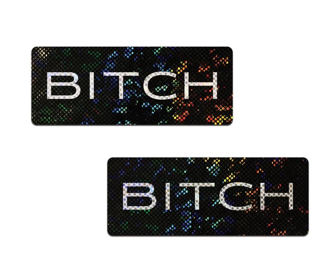 PASTEASE Dash: Shattered Glass Black 'BITCH' Bar Nipple Pasties ACCESSORIES 3 PASTEASE Dash: Shattered Glass Black 'BITCH' Bar Nipple Pasties ACCESSORIES