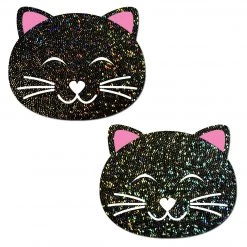 PASTEASE Kitty Cat: Happy Black Glitter Kitty Cat Nipple Pasties ACCESSORIES
