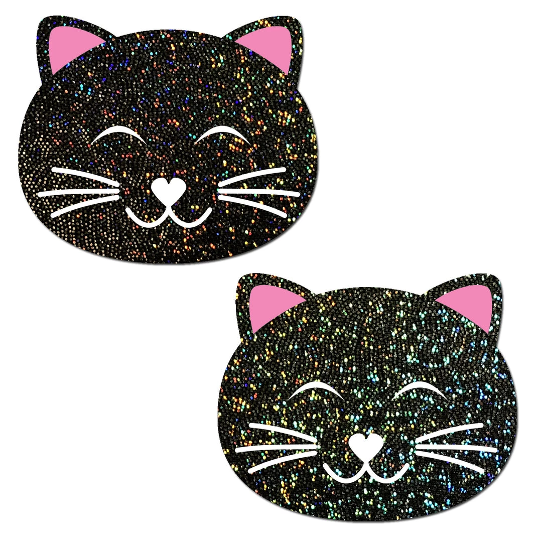 PASTEASE Kitty Cat: Happy Black Glitter Kitty Cat Nipple Pasties ACCESSORIES 3 PASTEASE Kitty Cat: Happy Black Glitter Kitty Cat Nipple Pasties ACCESSORIES