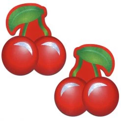 PASTEASE ACCESSORIES Cherry: Bright Red Cherries With Green Leaf & Stem Nipple Pasties