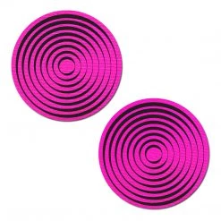 PASTEASE ACCESSORIES Spiral: Trippy UV Reactive Neon Pink Circle With Black Spiral Nipple Pasties
