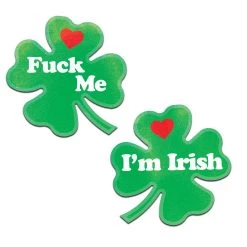 PASTEASE Four Leaf Clover: 'Fuck Me, I'm Irish' Lucky Green Shamrock Nipple Pasties ACCESSORIES